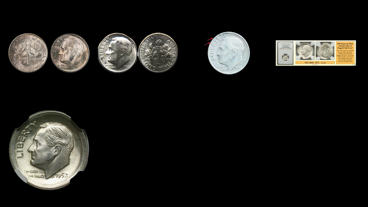 1952 Dime Errors — error coin photographs