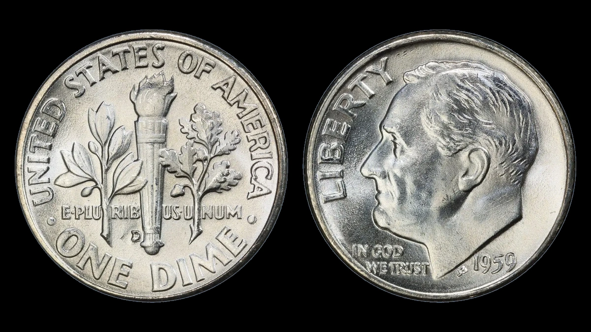 1959 Roosevelt Dime: D Over Inverted D
