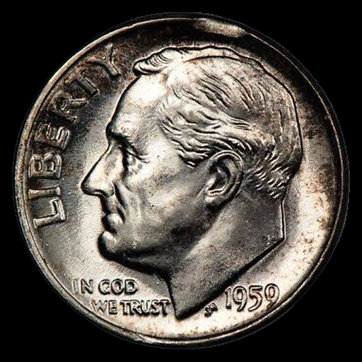 1959 Roosevelt Dime: Clipped Planchet
