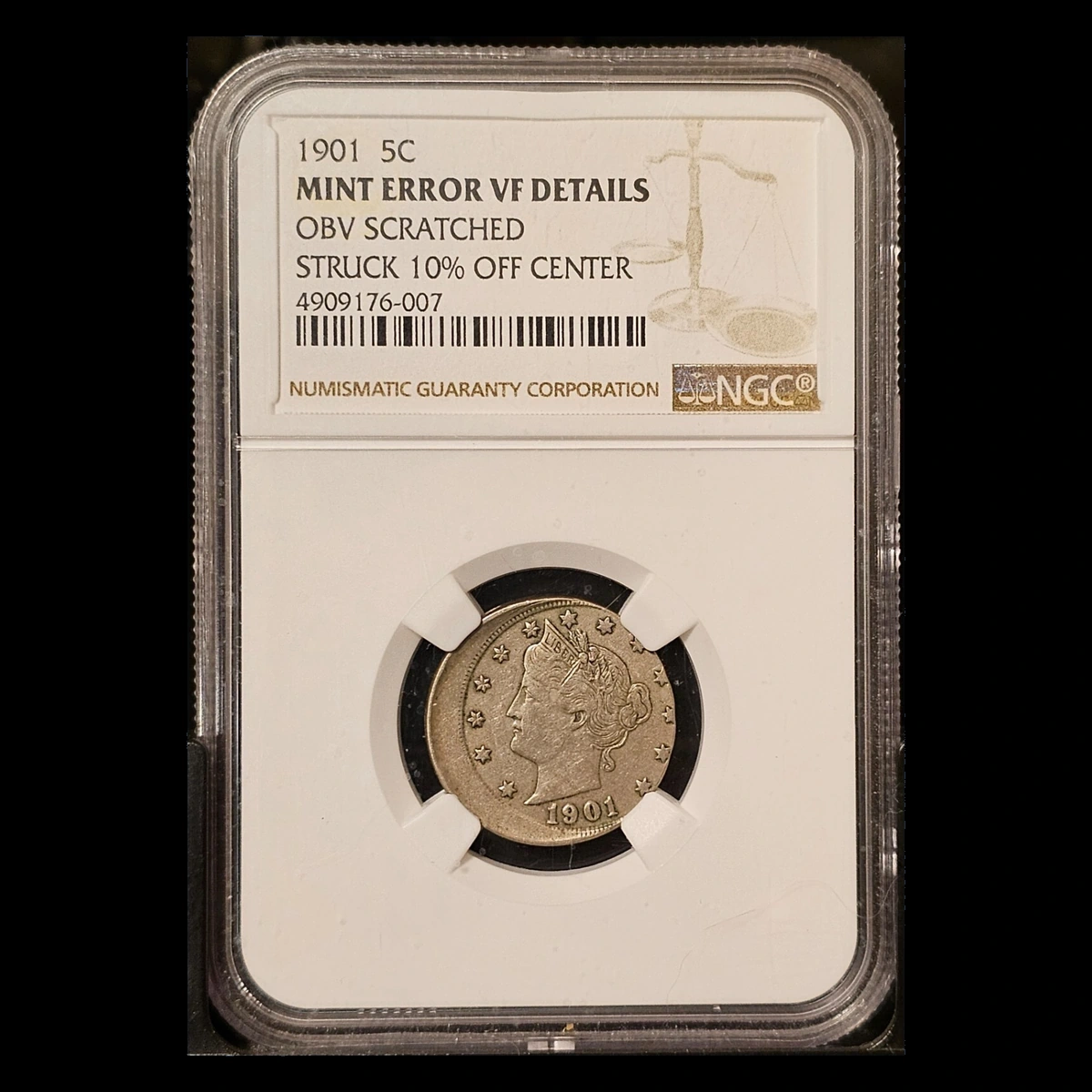 1901 Liberty Nickel: Off-Center Strike
