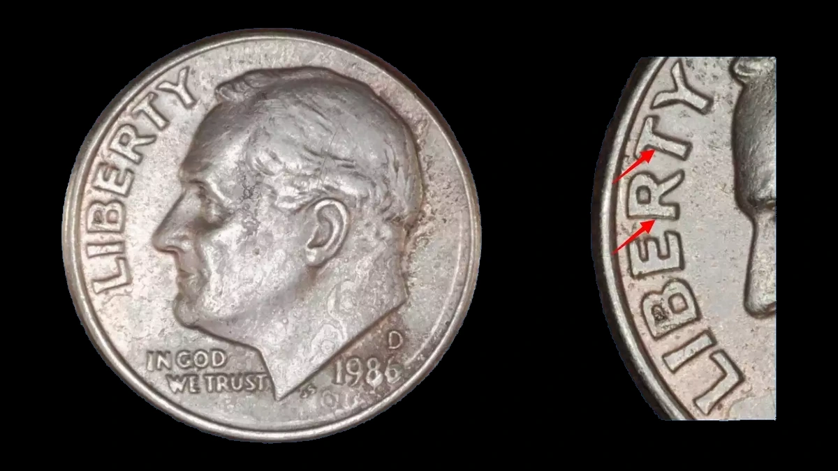 1986 Roosevelt Dime: Doubled Die Obverse