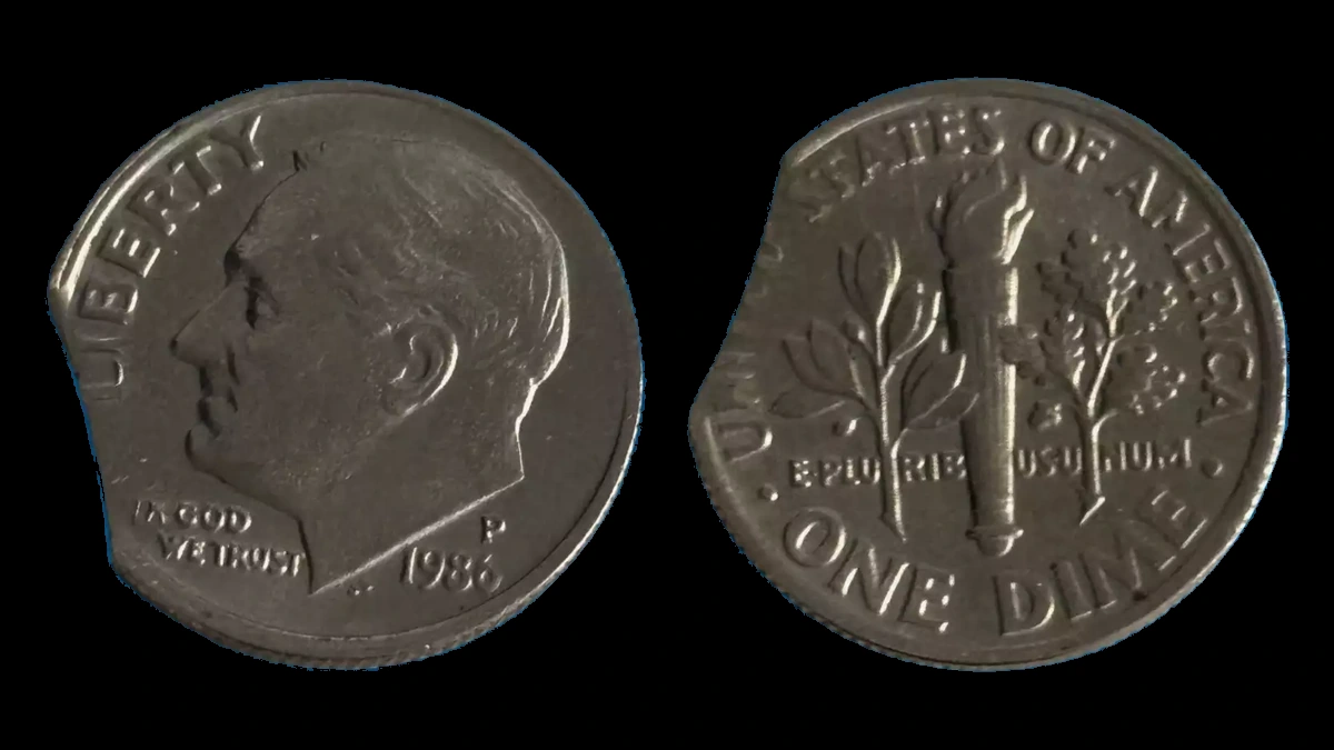 1986 Roosevelt Dime: Clipped Planchet