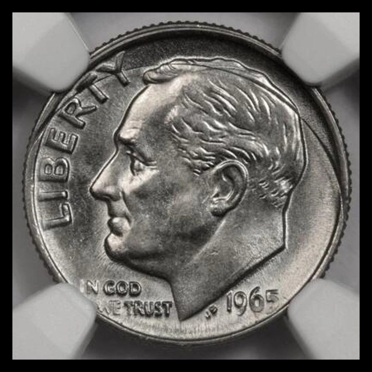 1965 Roosevelt Dime: Incomplete Curved Clip