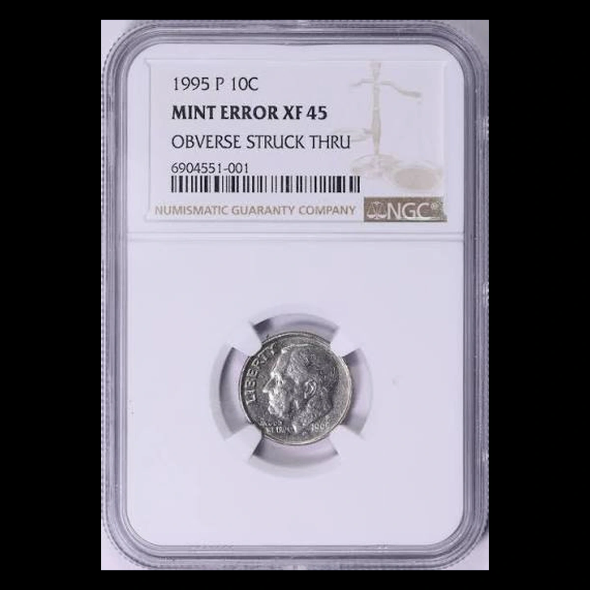 1995 Roosevelt Dime: Struck Through