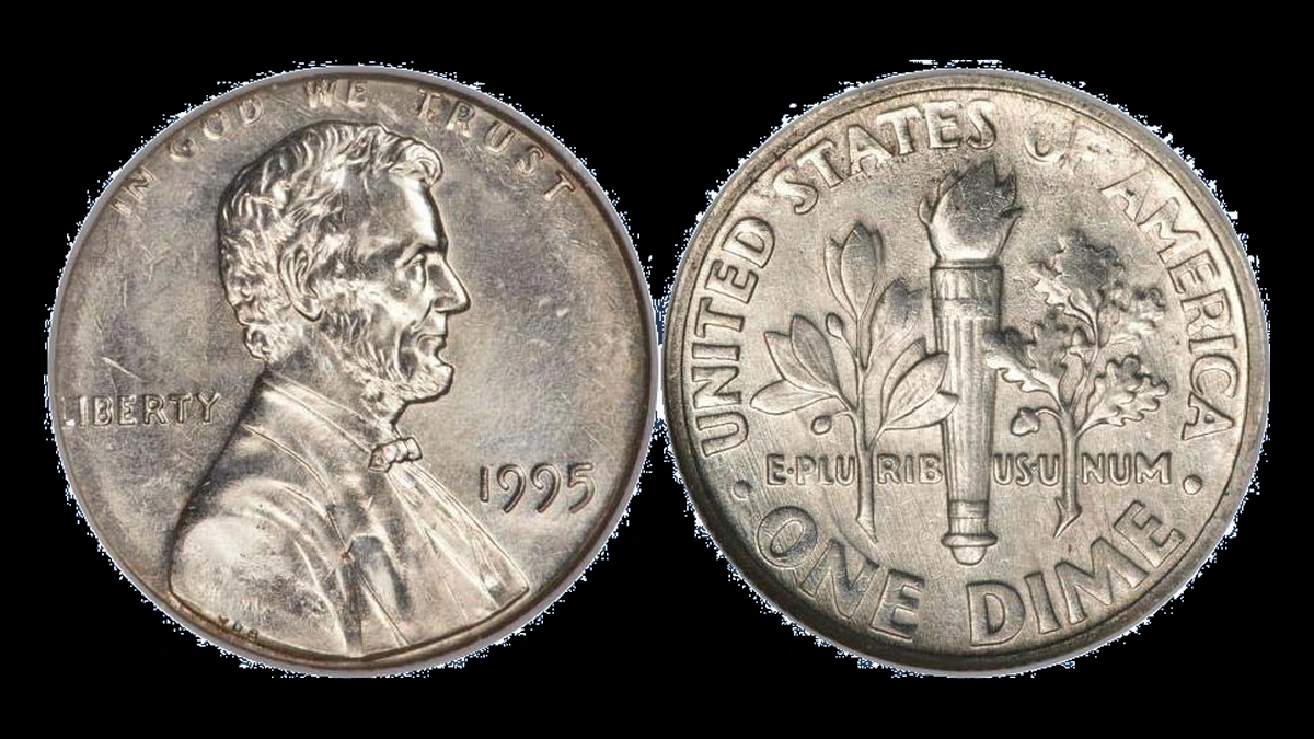 1995 Roosevelt Dime: Cent Obverse / Dime Reverse Mule