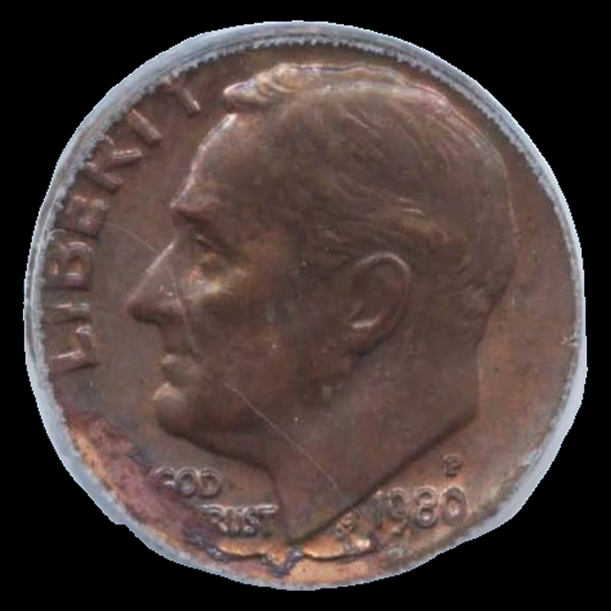 1980 Roosevelt Dime: Planchet Flaw
