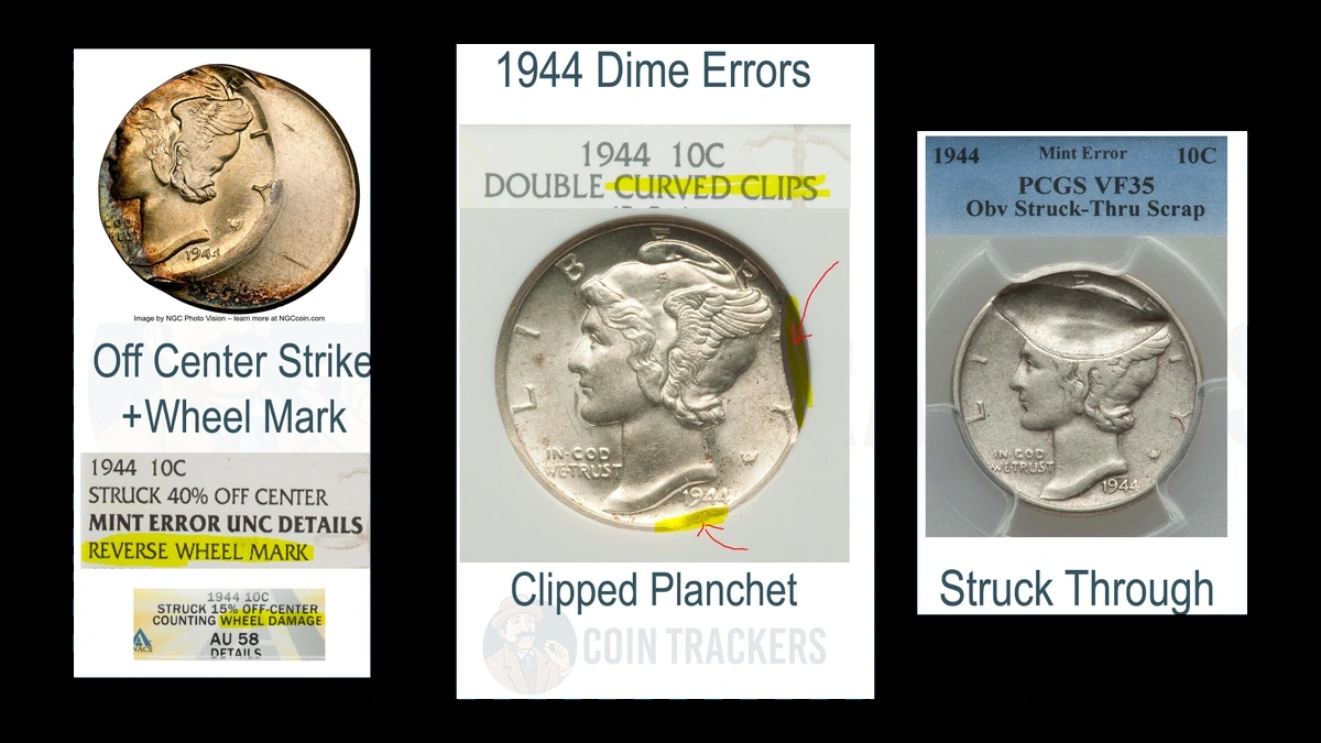 1944 Mercury Dime: Clipped Planchet