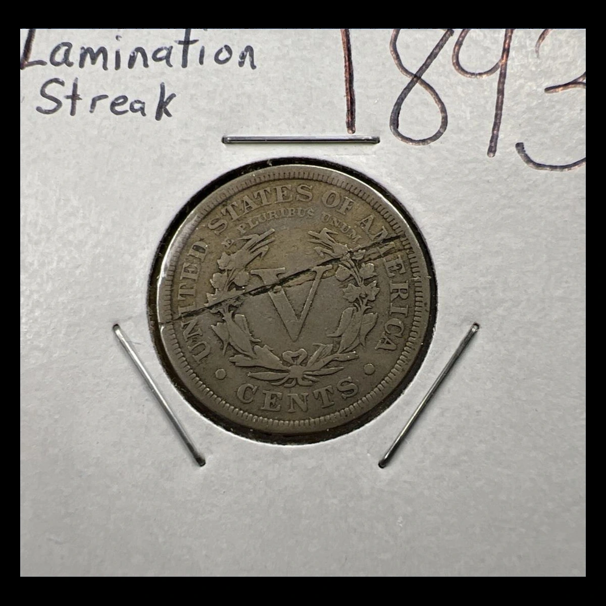 1893 Liberty Nickel: Lamination / Split Planchet