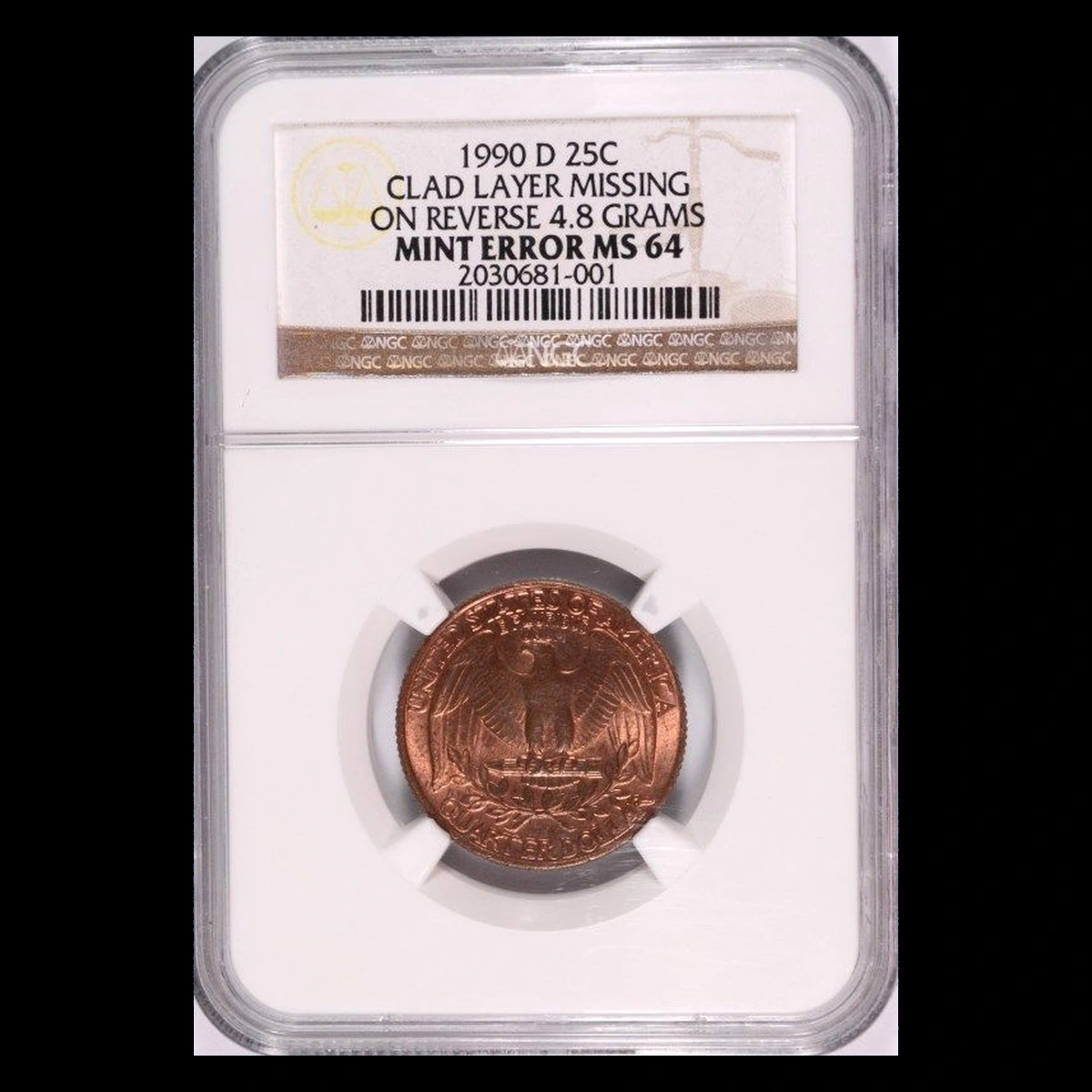 1990 Washington Quarter: Missing Clad Layer