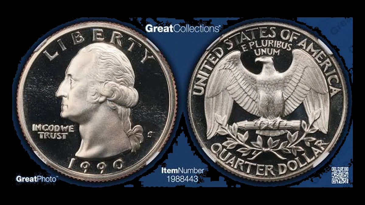 1990 Washington Quarter: Doubled Die Obverse on S Proof