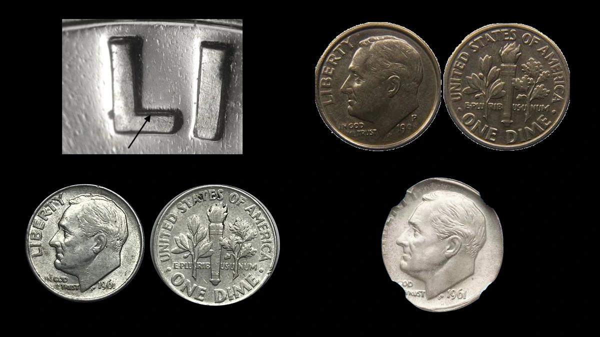 1961 Dime Errors — error coin photographs