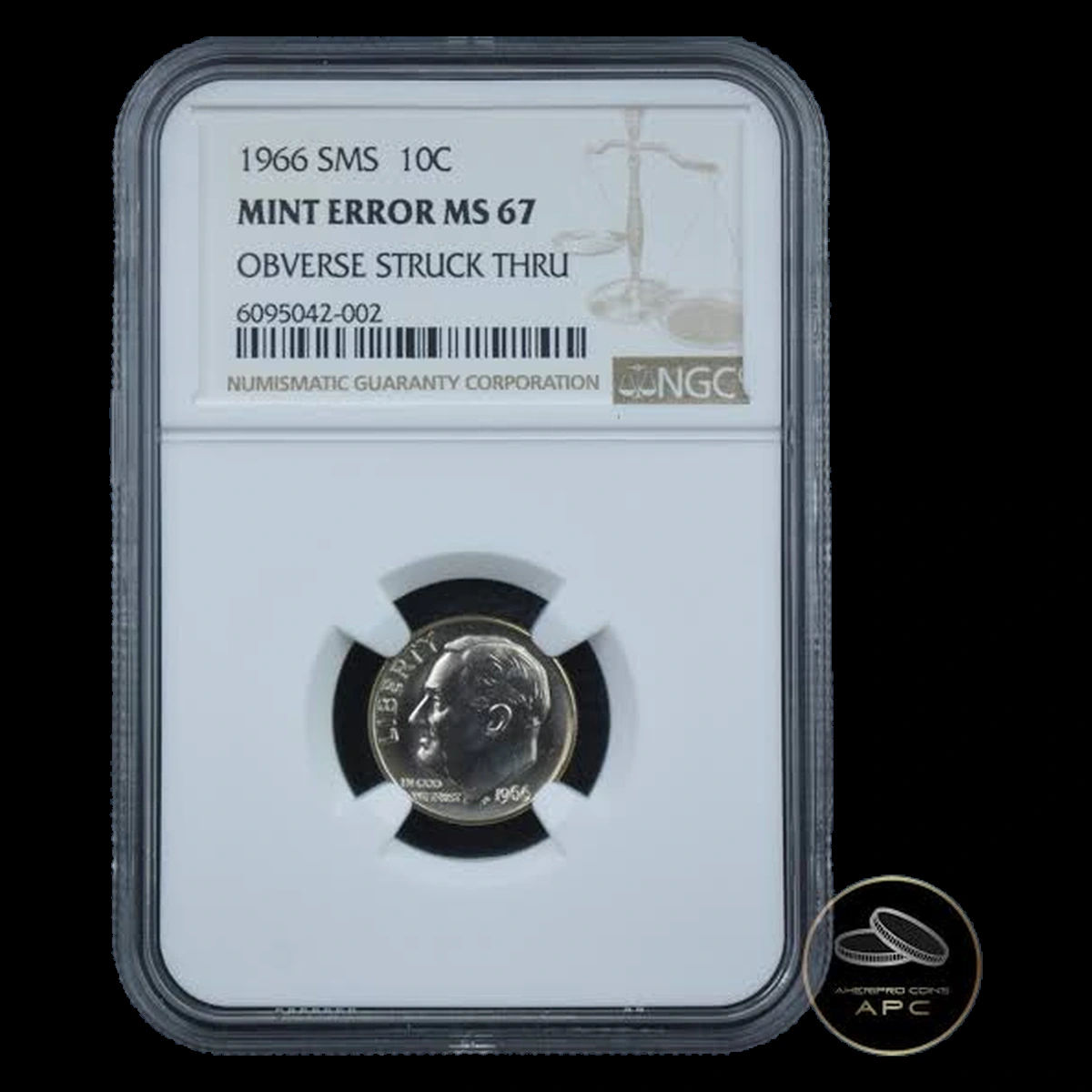 1966 Roosevelt Dime: obverse strike-through