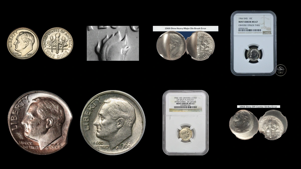 1966 Dime Errors — error coin photographs