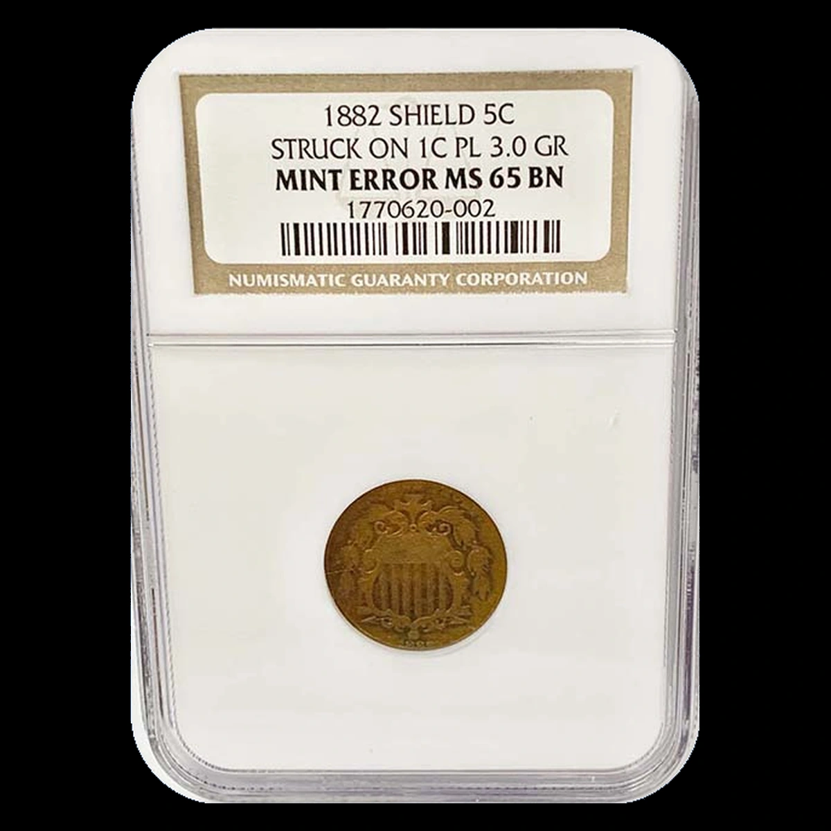 1882 Shield Nickel: Wrong Planchet / Off-Metal Strike