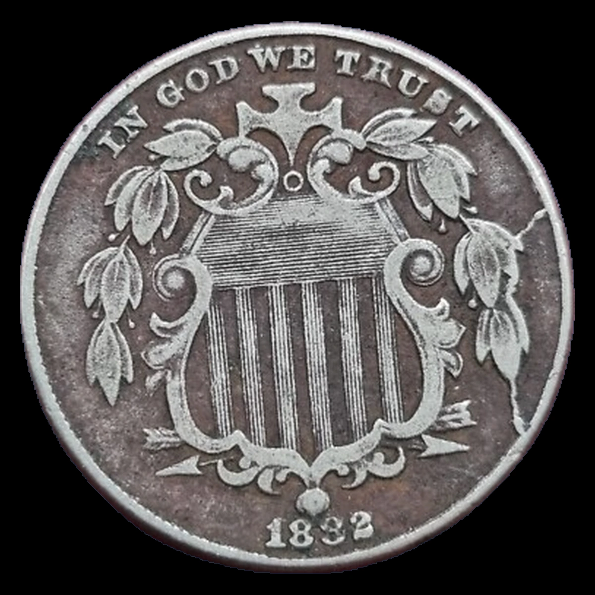 1882 Shield Nickel: Die Crack / Die Chip