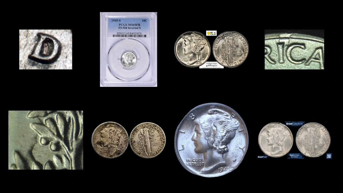 1945 Dime Errors — error coin photographs