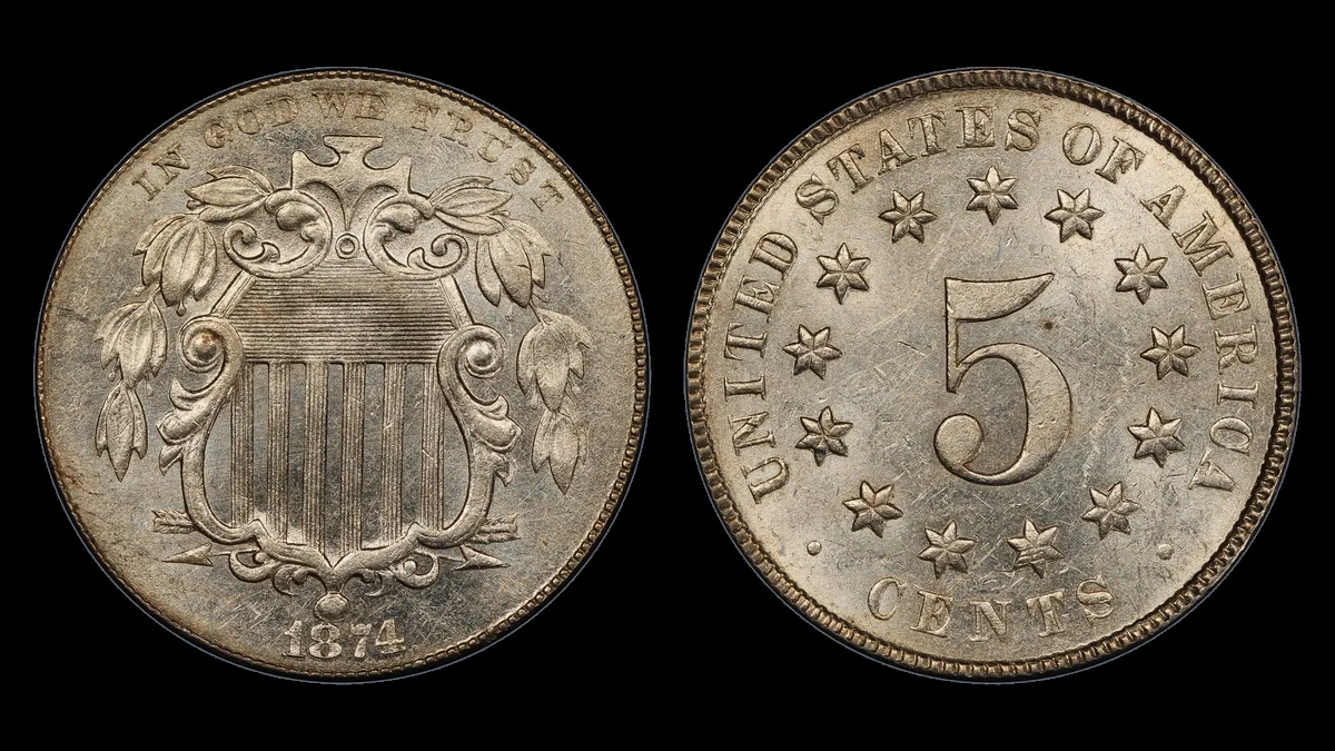 1874 Shield Nickel: Repunched Date