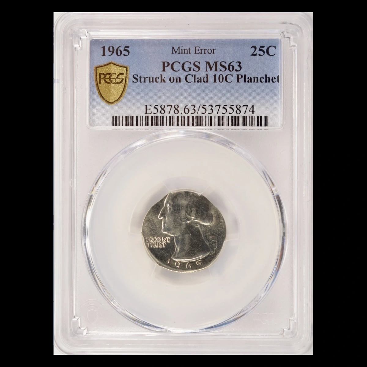 1965 Washington Quarter: Struck on a Clad Dime Planchet