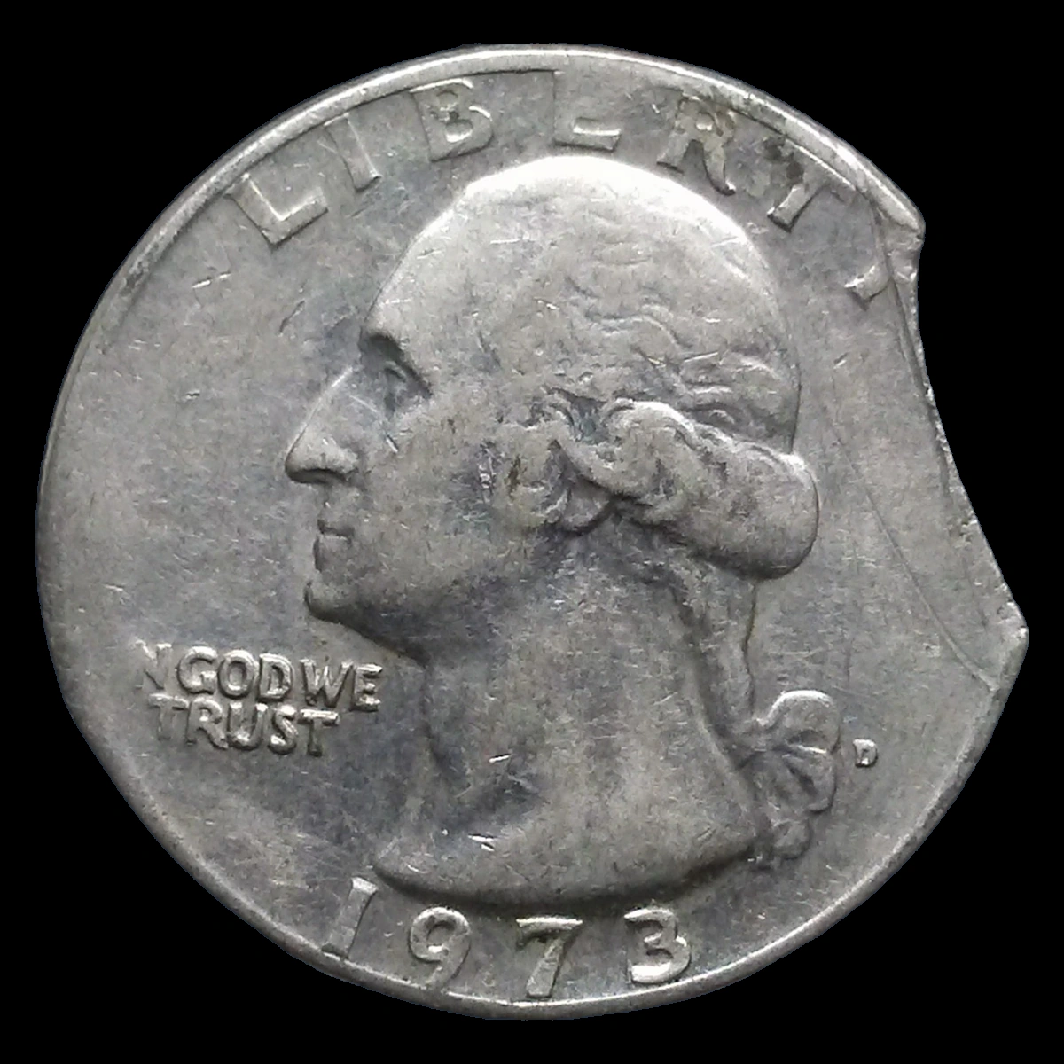 1973 Washington Quarter: Clipped Planchet