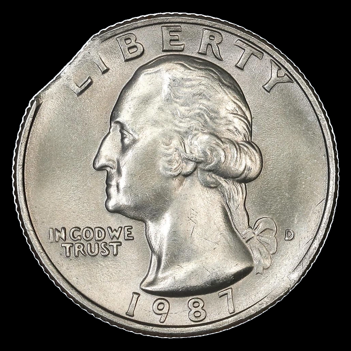 1987 Washington Quarter: Clipped Planchet