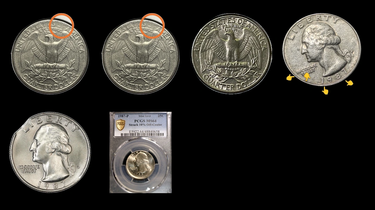 1987 Quarter Errors — error coin photographs