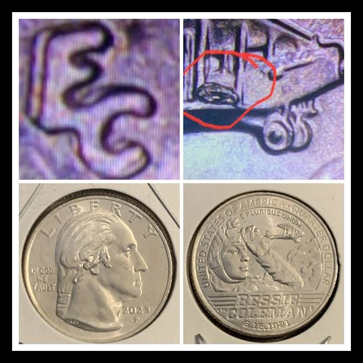 2023 Quarter: Bessie Coleman — Doubled Die Reverse