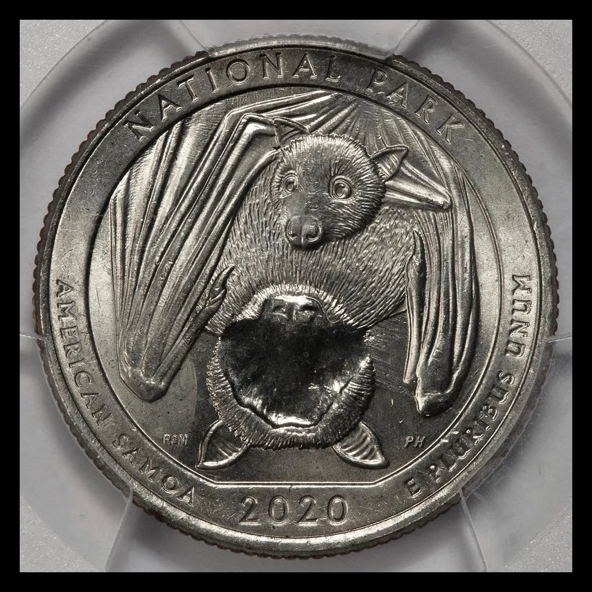 2020-P American Samoa quarter with a struck-through area on the reverse