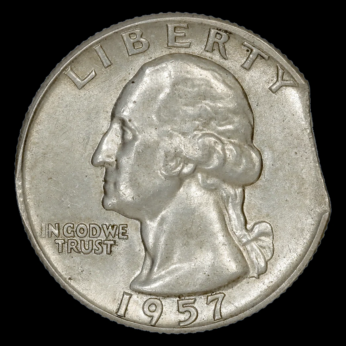 1957 Washington Quarter: Clipped Planchet