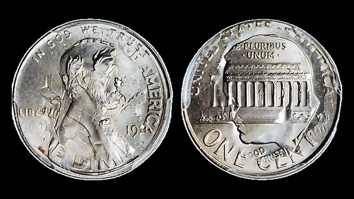 1996 Roosevelt Dime: Double Denomination (Lincoln Cent over Roosevelt Dime)