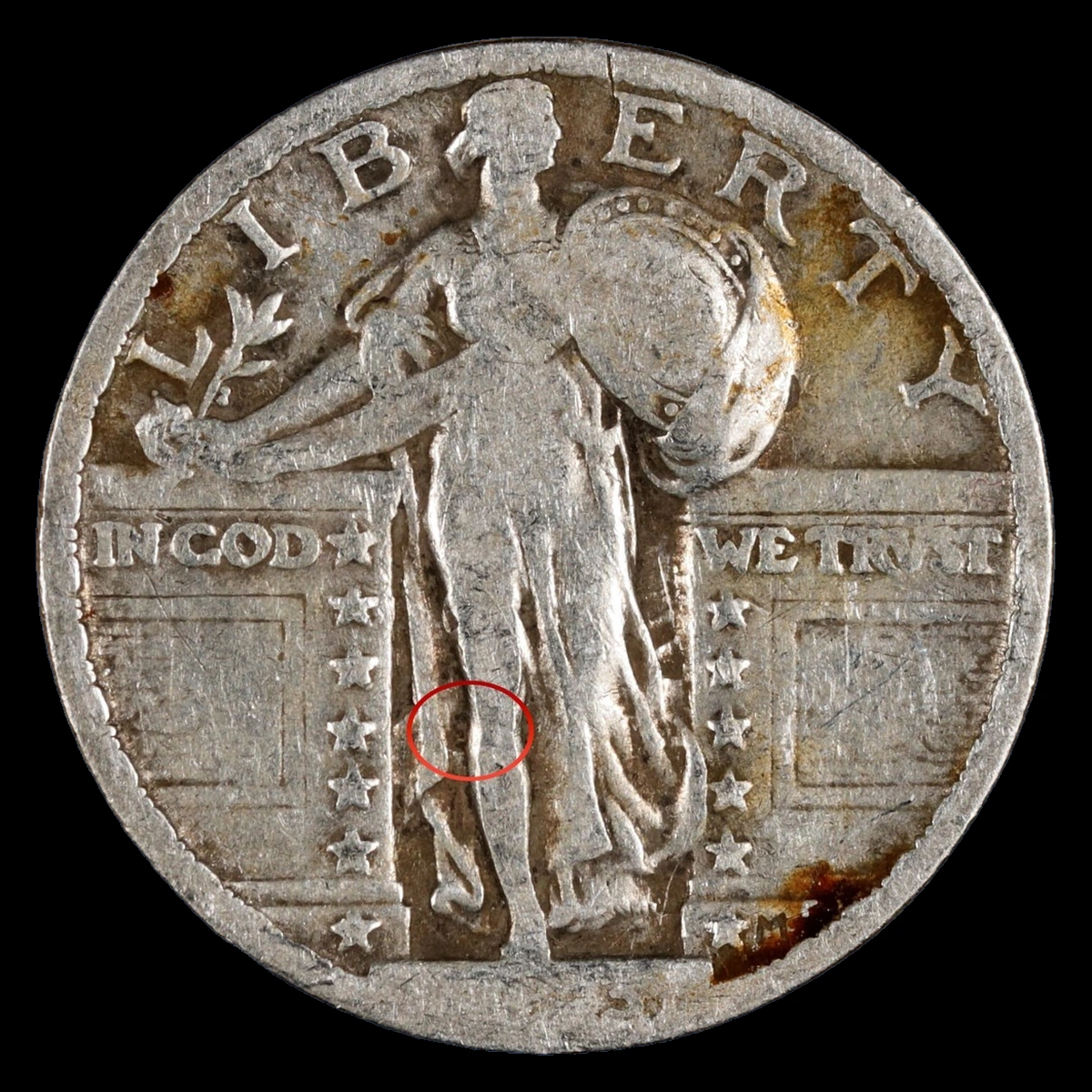 1923 Standing Liberty Quarter: Clashed Dies