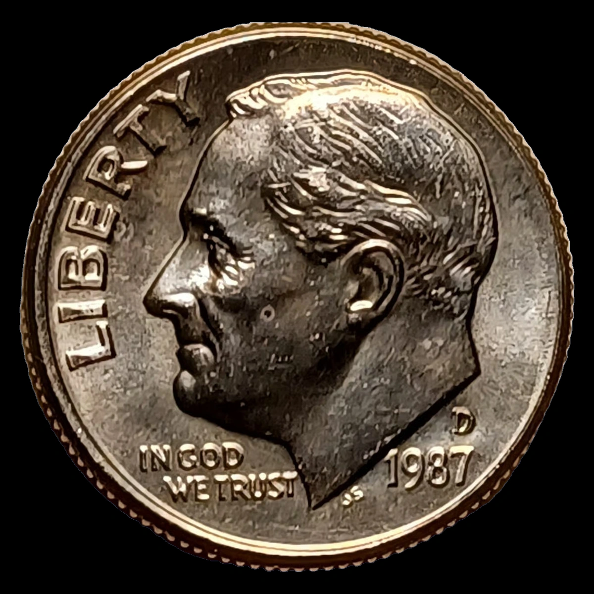 1987 Roosevelt Dime: Repunched Mintmark