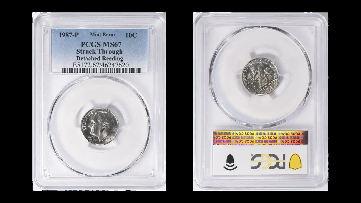 1987 Roosevelt Dime: Struck Through Detached Reeding