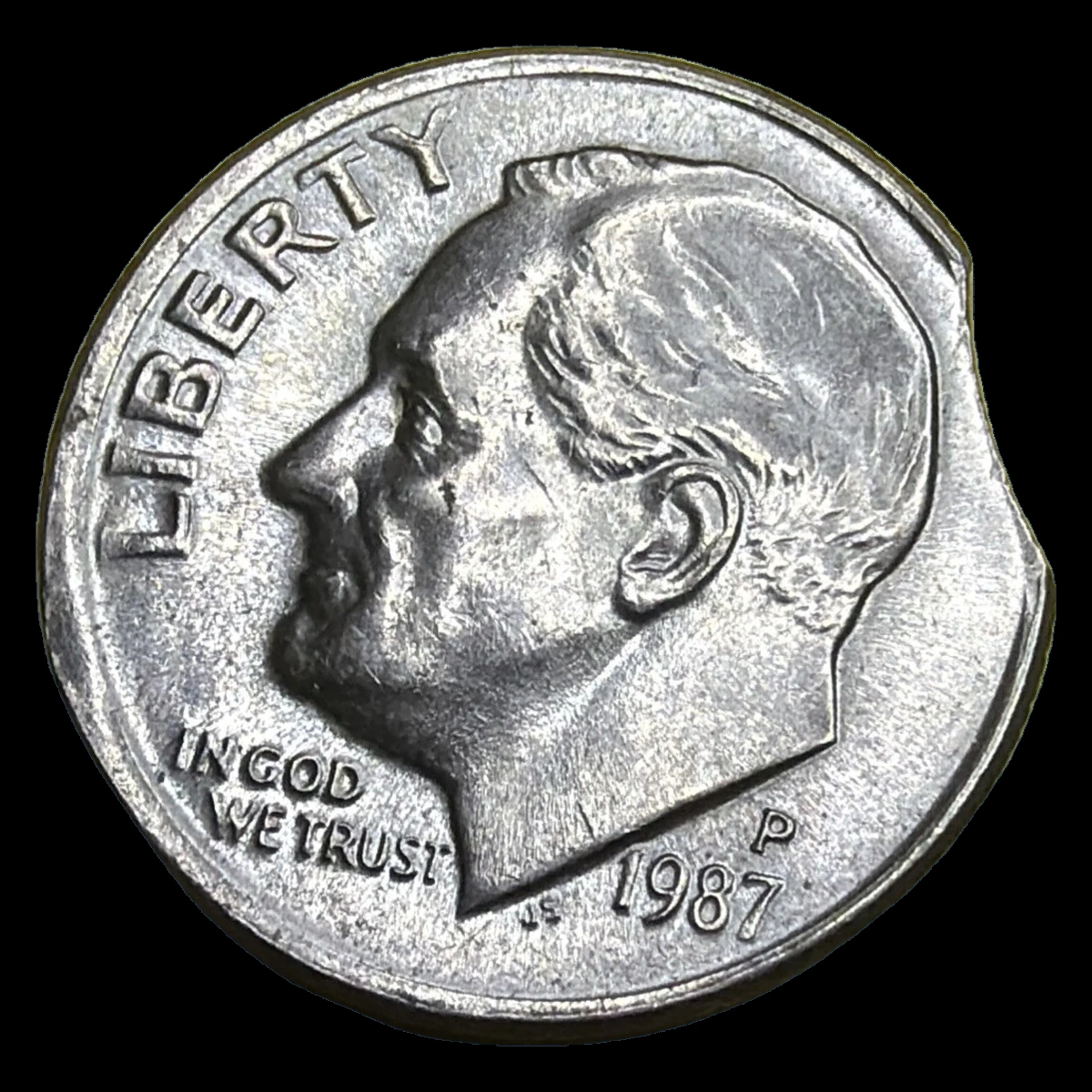 1987 Roosevelt Dime: Clipped Planchet
