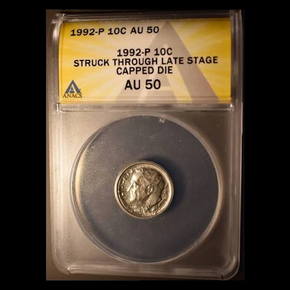 1992 Roosevelt Dime: Struck Through Late-State Capped Die