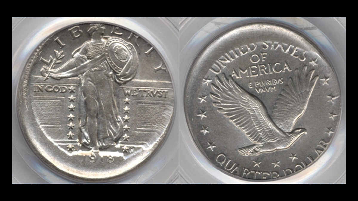 1918 Standing Liberty Quarter: Off-Center Strike