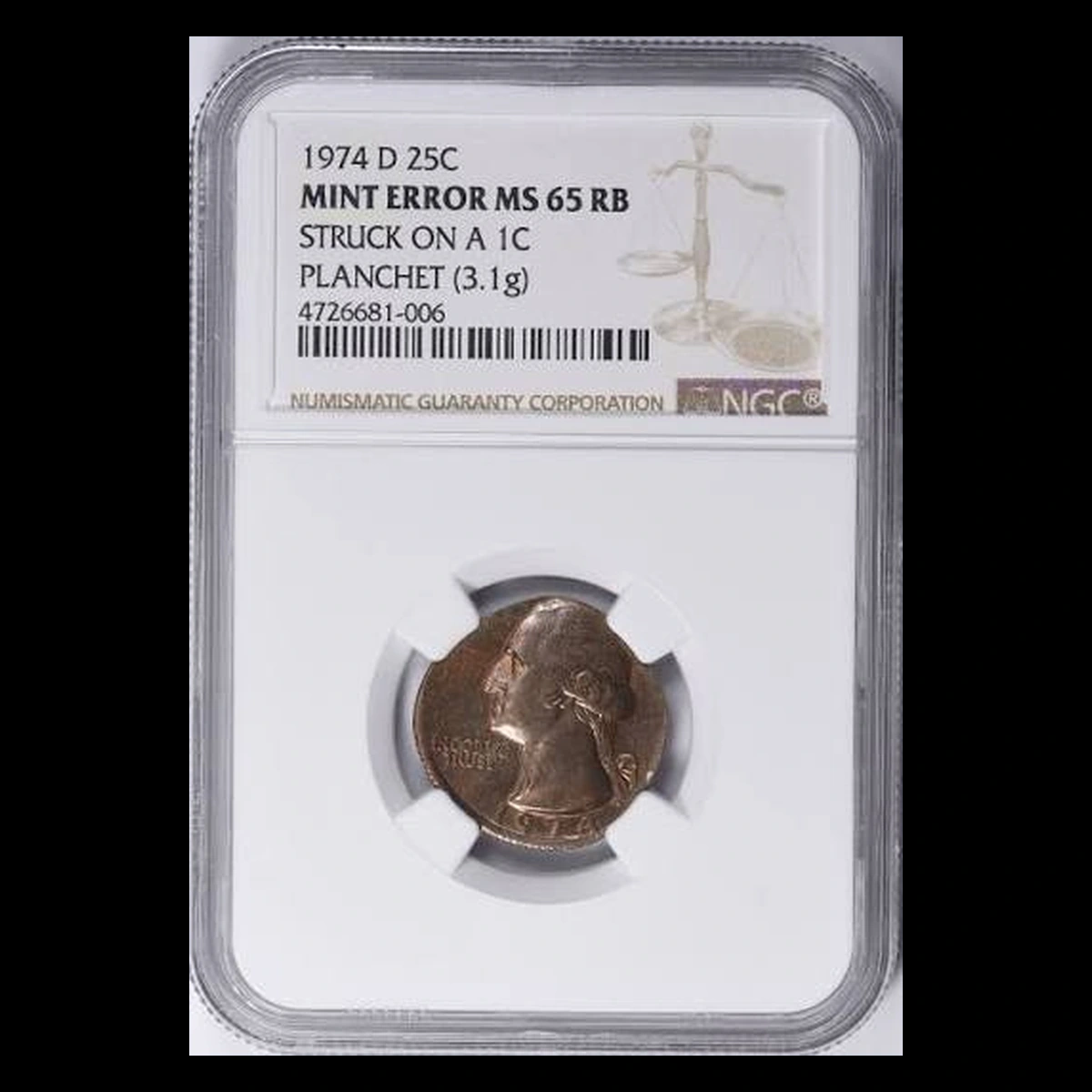 1974 Washington Quarter: Struck on a Cent Planchet