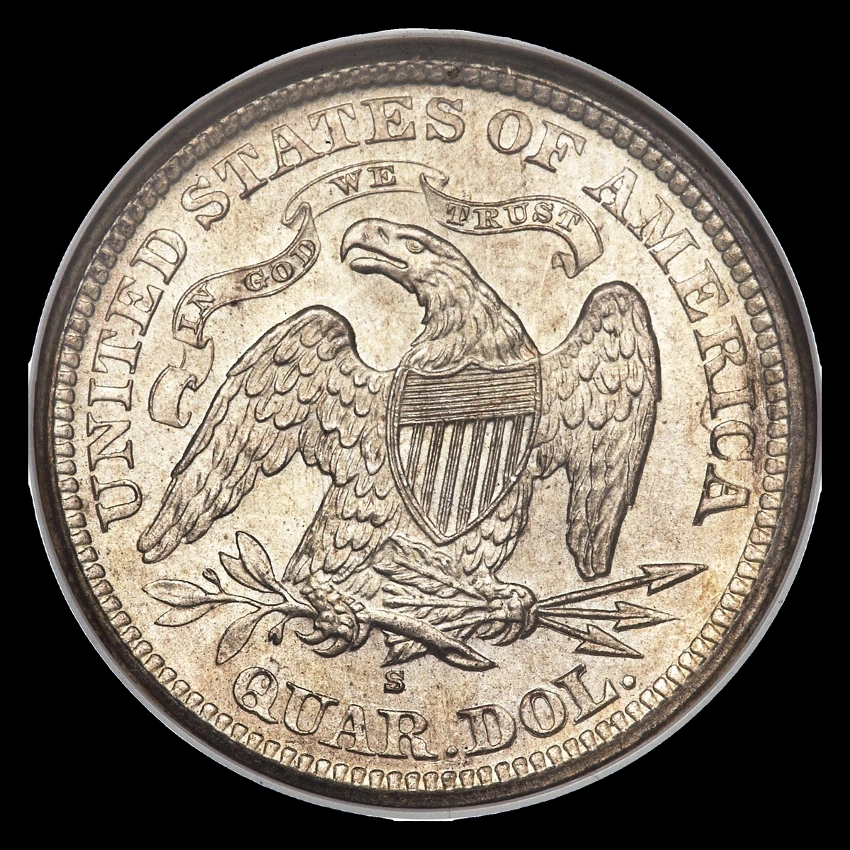 1867 Liberty Seated Quarter: Die Gouge