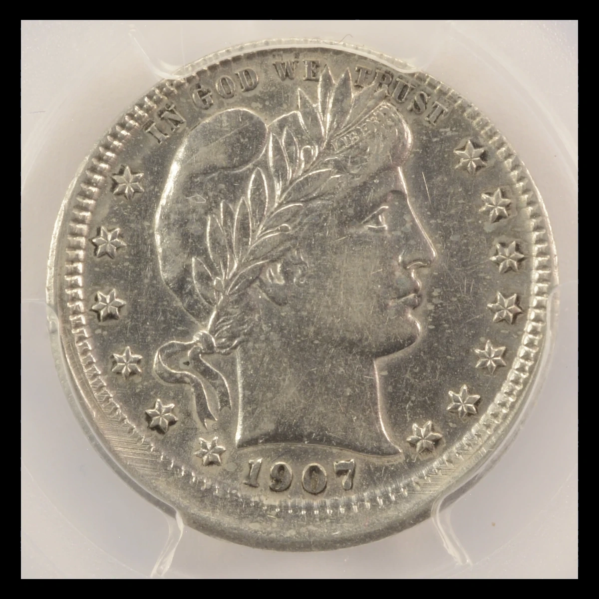 1907 Barber Quarter: Off-Center Strike