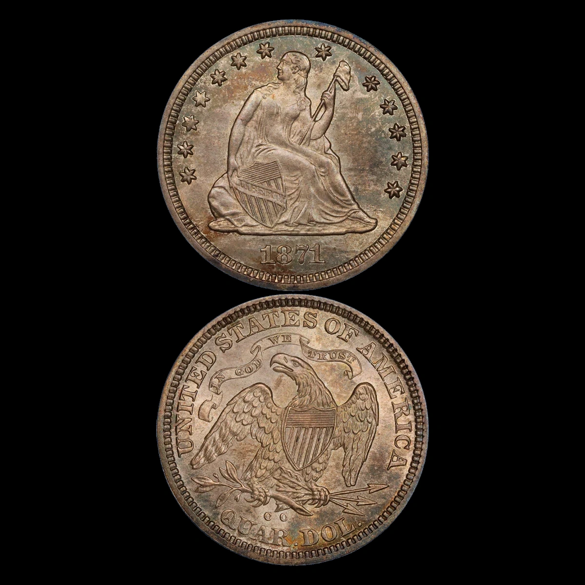 1871 Liberty Seated Quarter: Die Rust Lumps
