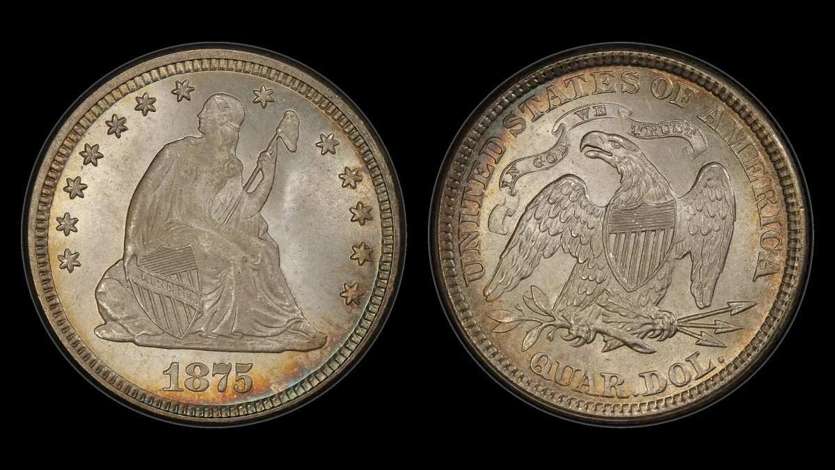 1875 Liberty Seated Quarter, obverse and reverse