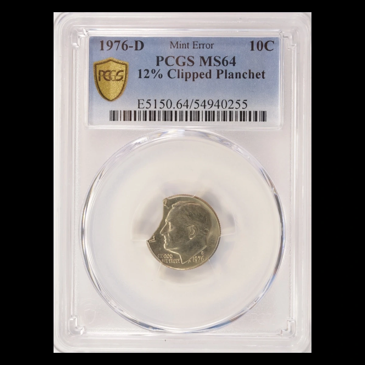 1976 Roosevelt Dime: Clipped Planchet