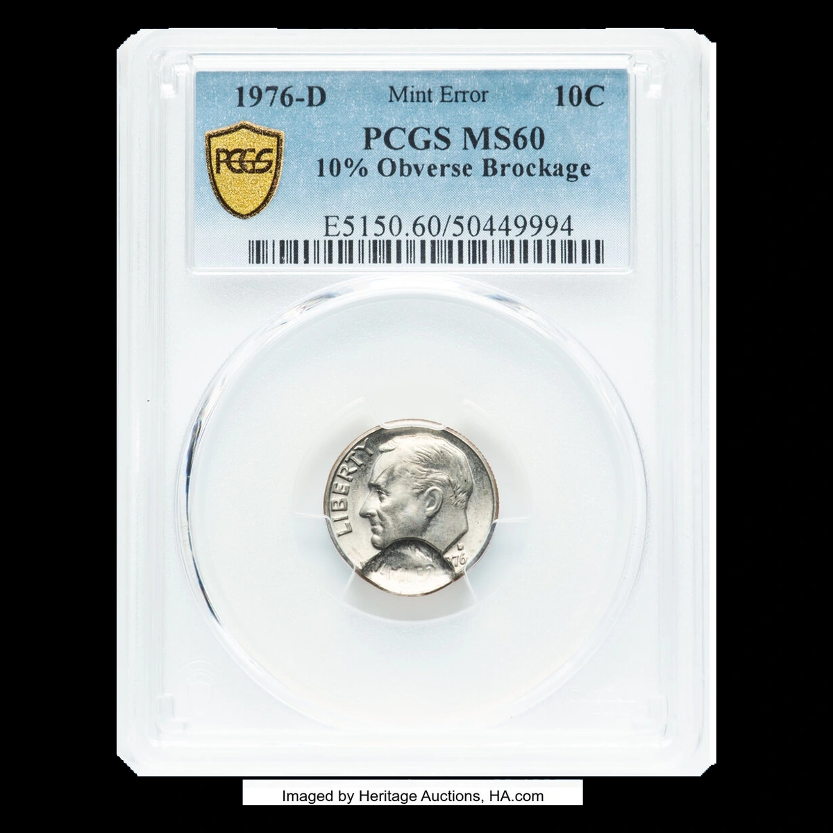 1976 Roosevelt Dime: Partial Obverse Brockage