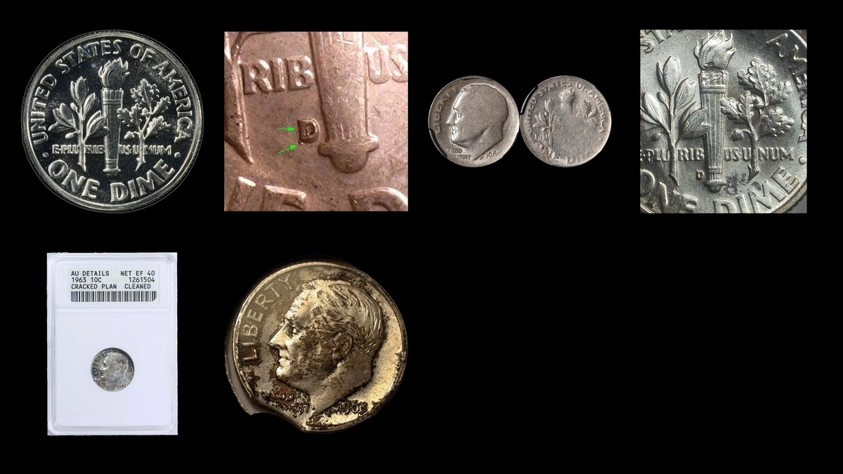 1963 Dime Errors — error coin photographs