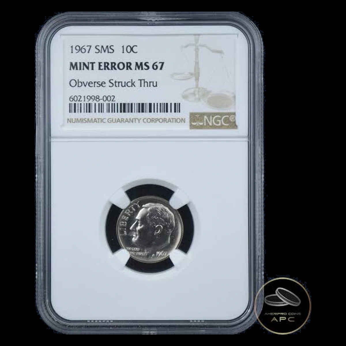 1967 Roosevelt Dime: Struck Through