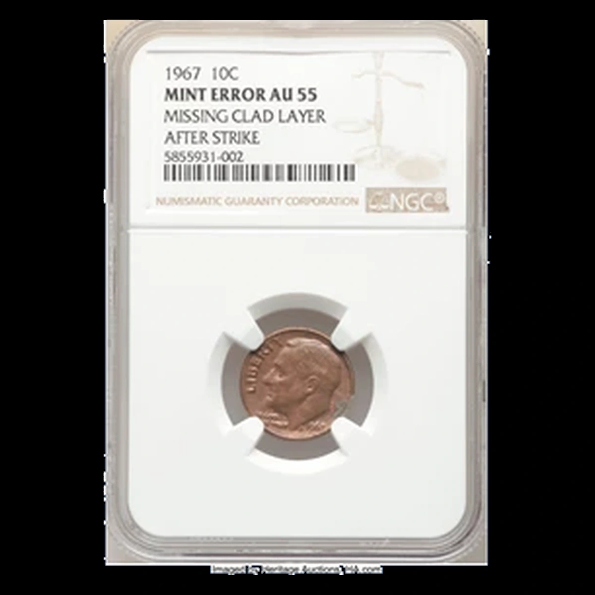 1967 Roosevelt Dime: Missing Clad Layer
