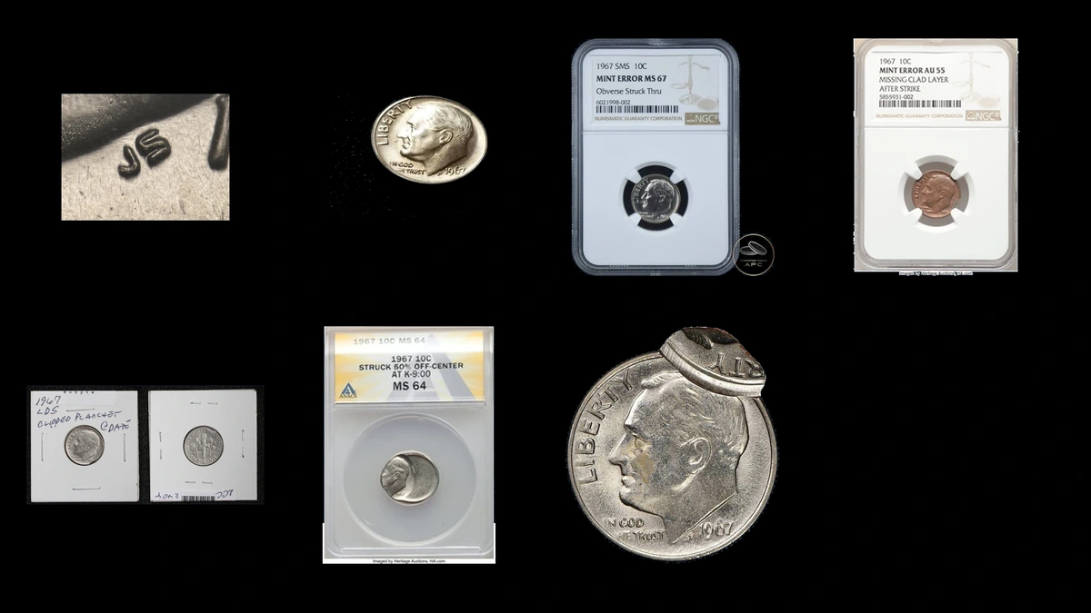 1967 Dime Errors — error coin photographs