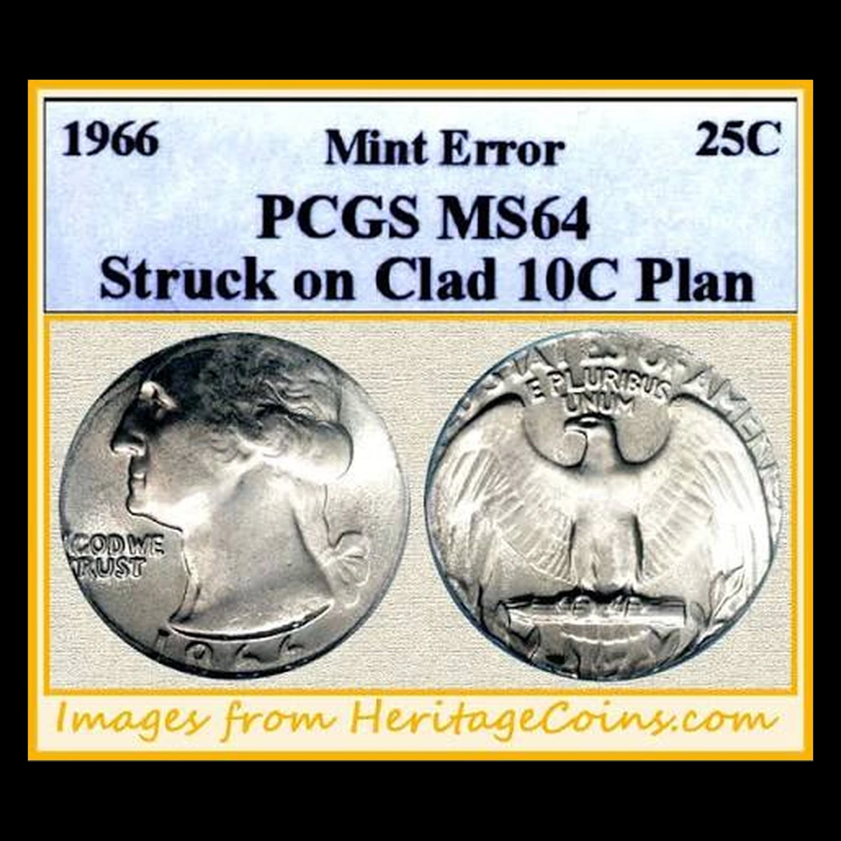 1966 Washington Quarter: Struck on a Clad Dime Planchet