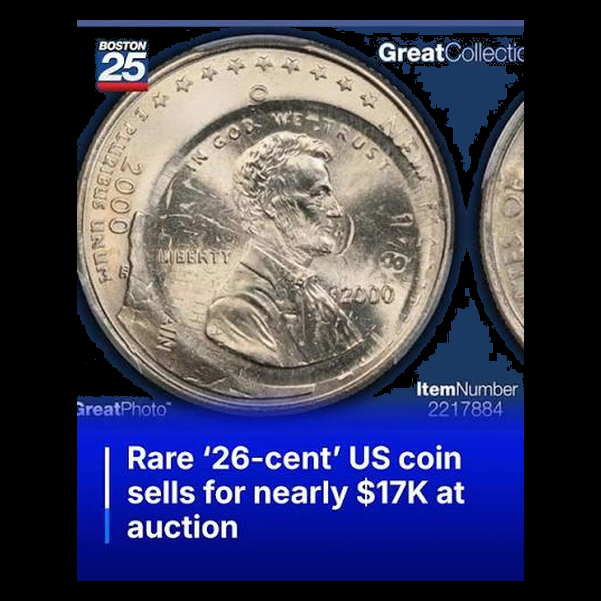 2000 Washington 50 States Quarters: New Hampshire quarter overstruck by a Lincoln cent