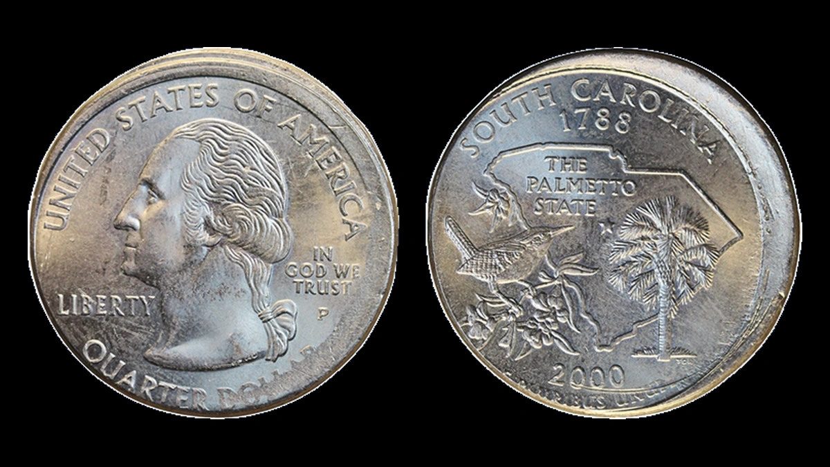 2000 Washington 50 States Quarters: South Carolina quarter with misaligned dies
