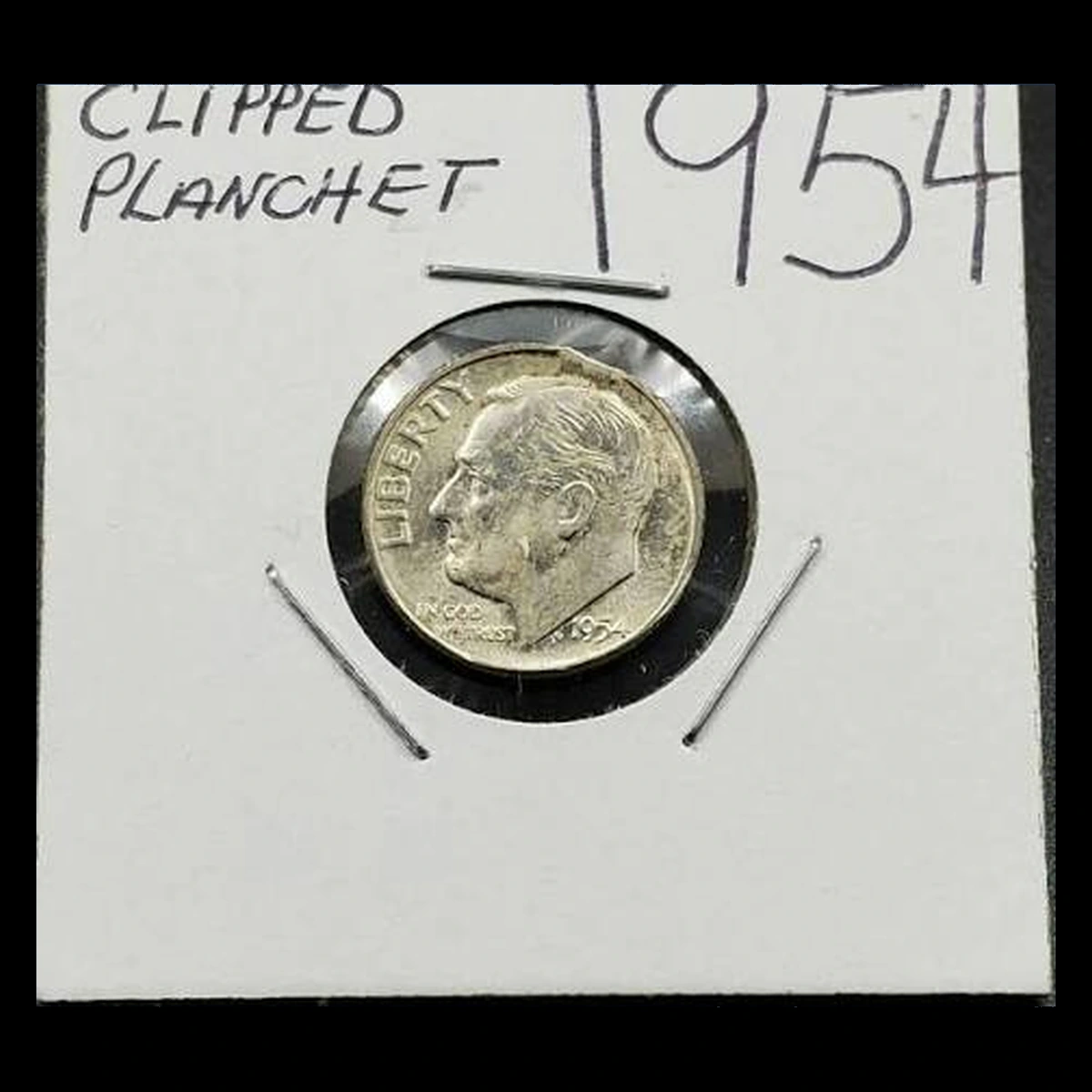 1954 Roosevelt Dime: Clipped Planchet